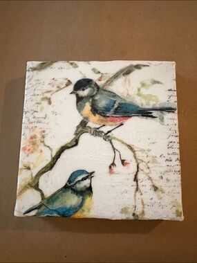Hand Crafted Blue, Yellow & Green Songbird Canvas